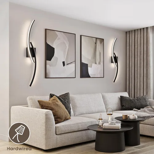 Miniatura 7 de Aplique de Pared Moderno Cableado, Luces LED de Pared Modernas de 4000K para Sala de Estar de 31.5 Pulgadas, Accesorios de Luz de Pared Negros