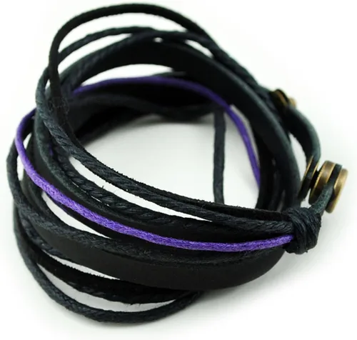 Miniatura 2 de Pulsera de piel auténtica para hombre y mujer, multicapa, ajustable, con cuerda multicolor