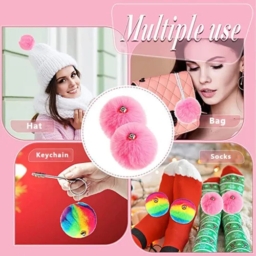 Miniatura 5 de HOMU 2 pompones de patín con pompones de piel sintética para niñas y mujeres, con cascabeles y rodillos, con pompones y pompones de piel sintética