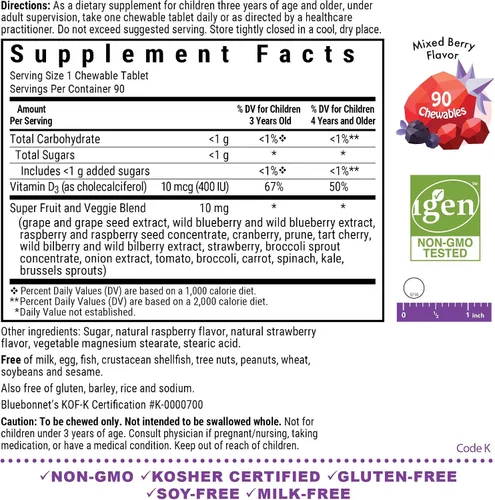 Miniatura 2 de Bluebonnet Nutrition Rainforest Animalz - Tableta masticable de vitamina D3 de 400 UI, sin soja, lácteos y gluten, sin OMG, certificado Kosher, apto
