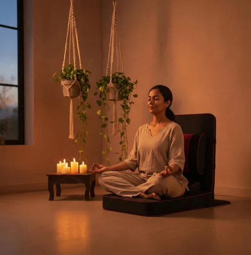 Miniatura 2 de Friends of Meditation Silla de meditación extra grande Silla de piso con soporte de respaldo Sillas de yoga para adultos Silla plegable Negro
