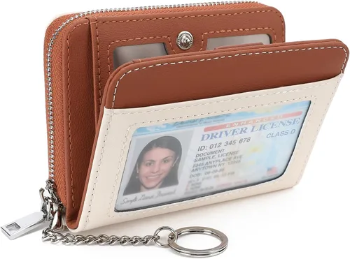 Miniatura 9 de GAEKEAO Billetera de cuero para mujer con bloqueo RFID, tarjetero compacto, pequeño, con ventana para identificación, bolsillo con cremallera