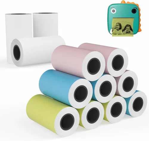 Miniatura 8 de MFLABEL Recambio de papel para cámara instantánea para niños, 9 rollos (2.2 x 1.1 pulgadas), papel fotográfico térmico a color para niños, 3 azul/3