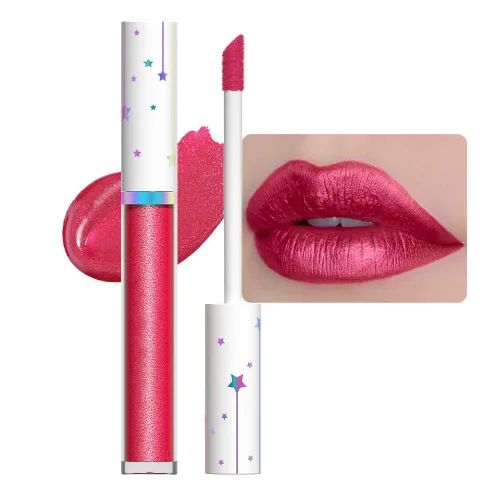 Miniatura 10 de evpct Juego de lápiz labial y brillo de labios 2 en 1 con purpurina color rosa nude metálico brillante para mujeres, de larga duración, impermeable