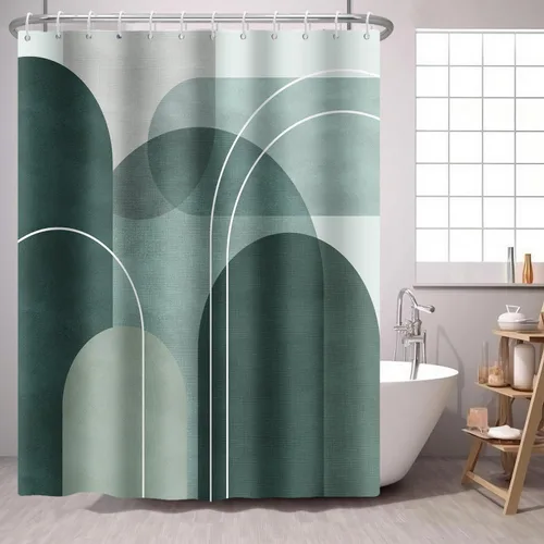 Miniatura 13 de Cortina de ducha azul marino con círculos geométricos abstractos y modernos, estilo contemporáneo, cortinas de ducha de tela impermeable gris