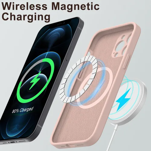 Miniatura 2 de DEENAKIN Funda magnética de silicona para iPhone 12 Pro con protector de pantalla, compatible con MagSafe, protección de cámara, funda protectora