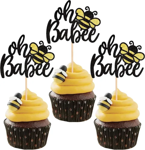 Miniatura 8 de ZHUOWEISM 1 decoración para pastel con diseño de abeja y flores con purpurina de panal de abejorros para pastel de cumpleaños, para temática