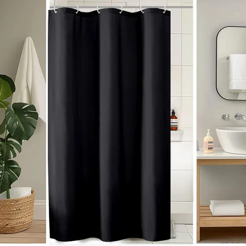 OVZME Zora Cortina de Ducha de Tela para Cabina de 36 x 72 Pulgadas - Cortina de Ducha Pequeña Suave Negra para Baño para Tamaño de Cabina Estrecha,
