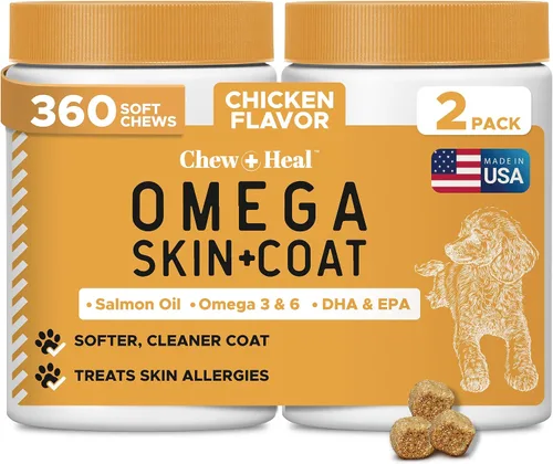 Miniatura 15 de Omega para perros – 180 deliciosos masticables suaves – Golosinas de aceite de salmón para la piel y el pelaje, alivio de la picazón – Mezcla