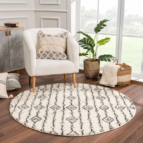 Miniatura 11 de Hauteloom, Duncans - Alfombra de estilo granja de pelo mullido para sala y dormitorio, con borlas - Beige, carbón, gris - 2 pies 7 pulgadas x 7 pies