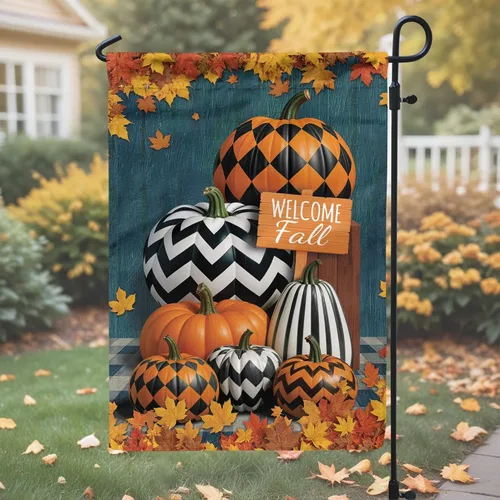 Miniatura 8 de V VIBEPY Banderas de jardín impresas de doble cara de otoño, bandera de jardín de 12 x 18 pulgadas, calabaza de otoño, regalos de bienvenida de otoño