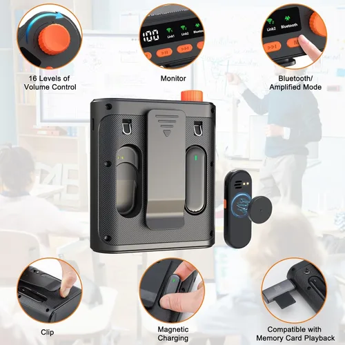 Miniatura 6 de Amplificador de voz inalámbrico para profesores con micrófono de solapa magnético, altavoz recargable portátil, Bluetooth 5.3, cancelación de ruido