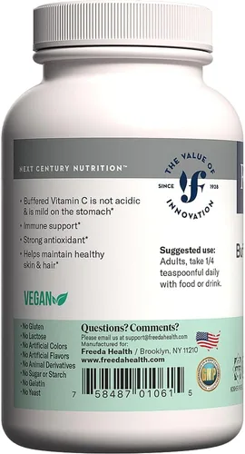 Miniatura 9 de FREEDA Vitamina C en polvo tamponada, suave para el estómago, vitamina C, no ácida, vegana, kosher, sin azúcar, para apoyo inmunológico y bienestar