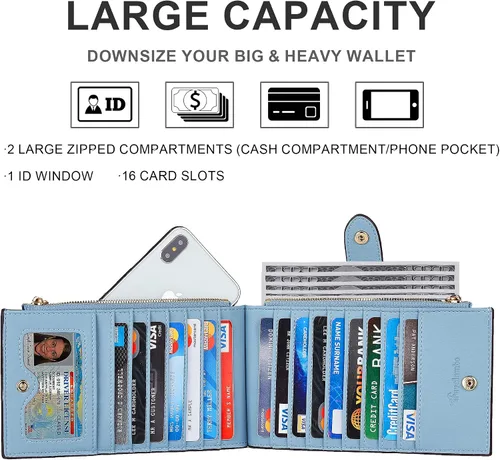 Miniatura 5 de Travelambo Billetera plegable con bloqueo RFID para mujer, con bolsillo con cremallera