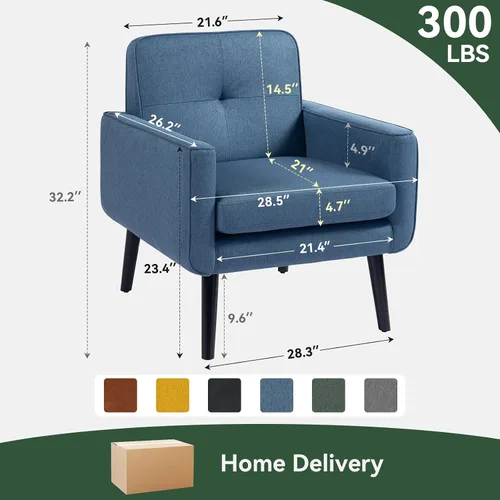 Miniatura 2 de Silla Accent de mediados de siglo, silla moderna de tela con estructura de madera, sillón acogedor para lectura con respaldo cómodo