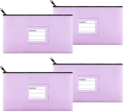 Miniatura 28 de Paquete de 4 bolsas de dinero para depósitos bancarios, cartera de cuero sintético resistente con cremallera con ventana transparente, bolsa