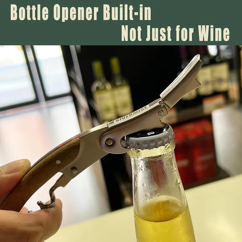 Miniatura 6 de Abrebotellas, llave de vino, sacacorchos de camarero, mango de madera de roble