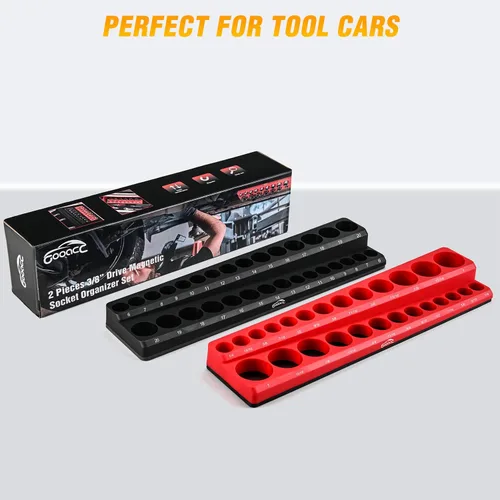 Miniatura 6 de GOOACC Organizador Magnético de Dados de 3/8", 2 Piezas Métrico y SAE Soportes de Dados de 3/8 pulgadas Bandeja Organizadora de Dados Sostiene 56