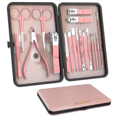 Miniatura 9 de ZIZZON Juego de manicura 18 en 1 profesional de pedicura con tijeras de uñas, kit de aseo con estuche de viaje de cuero (negro/rojo)