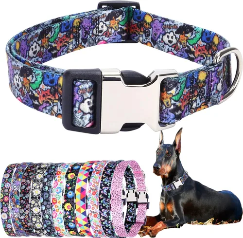 Miniatura 38 de Lindo collar para perros XS, pequeños, medianos y grandes, collar de nailon suave para mascotas, con estampado 3D multicolor, collares ajustables 5