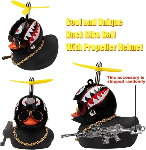 Miniatura 2 de wonuu Adornos de pato de goma para tablero de automóvil, juego de decoraciones de pato rosa con casco de hélice, lentes de sol, cadena dorada