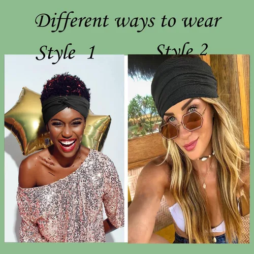 Miniatura 6 de Hexchasty 2 diademas tipo turbante para mujer, gruesas, a la moda, bohemias, elásticas, bonitas, extra anchas, grandes, de tela anudada, de tela