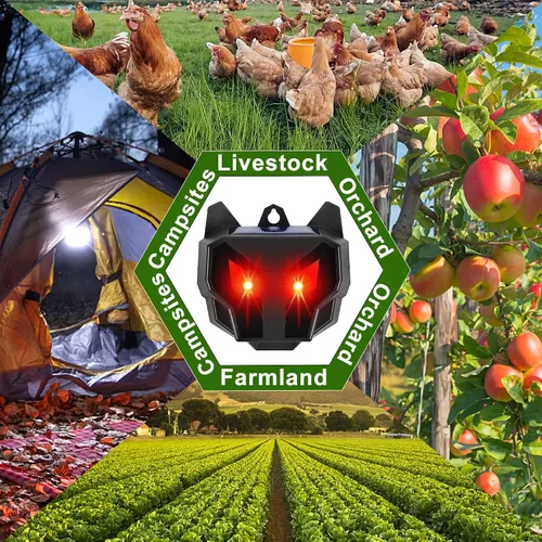 Miniatura 7 de Phosooy Repelente solar de animales, juego de 4 centinelas disuasorias de animales con luces LED rojas parpadeantes que ahuyentan mapache, ciervo