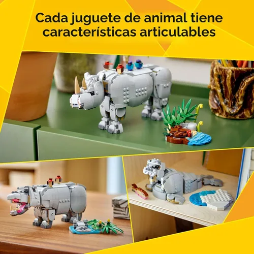 Miniatura 4 de LEGO Creator 3 en 1 Wild Animals: Majestic Rinoceronte con pájaros Juguetes de construcción para niños - Juguetes de simulación Safari para niñas