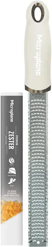 Rallador Microplane Zester en Beige Cashmere para frutas cítricas, queso duro, jengibre, chocolate y nuez moscada, con hoja fina de acero inoxidable