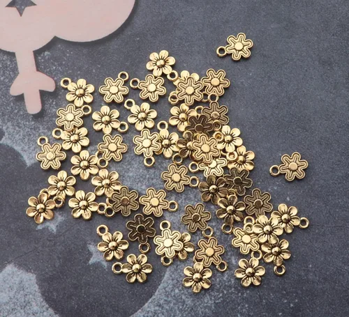 Miniatura 2 de Ruwado 50 dijes de flores pequeñas de metal, vintage, lindos colgantes de flores pequeñas vintage para hacer joyas, kit de pulseras, collares
