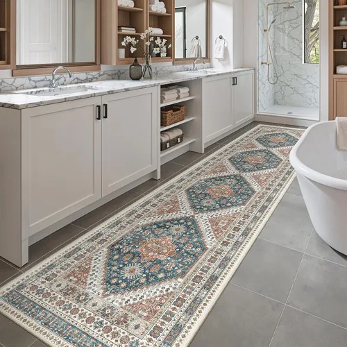 Miniatura 329 de Madane Tapete lavable de 2 x 10 pies para pasillo, cocina, recibidor, clásico, suave, antideslizante para interiores, casa de campo, baño, sala