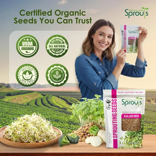 Miniatura 7 de Nature Jims Sprouts Mezcla de ensalada orgánica - Semillas microverdes sin OMG para el cultivo - Mezcla saludable de brotes de brócoli, alfalfa