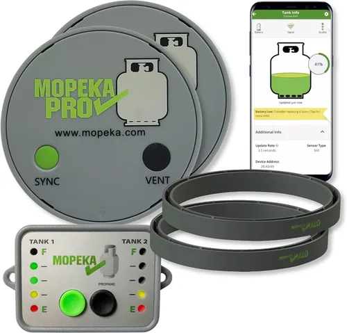 Mopeka Paquete Pro Check – 2 sensores Pro Check, 1 pantalla LED, 2 Tank Halos – Medidor de propano inalámbrico para tus tanques de RV duales –