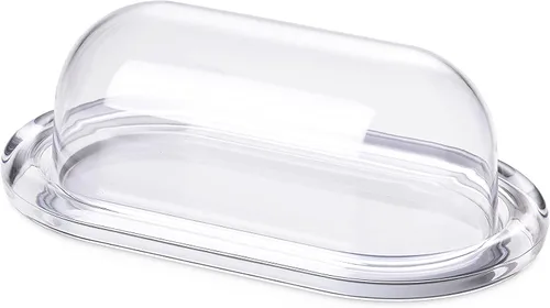 Omada Mantequillera cubierta de acrílico: recipiente grande transparente y blanco para mantequilla y queso crema, plato de mantequilla europeo apto