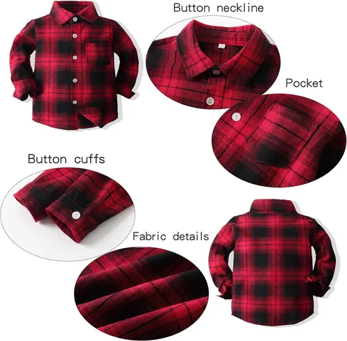 Miniatura 3 de Kimocat Conjunto de 2 piezas de ropa de manga larga a cuadros y pantalones