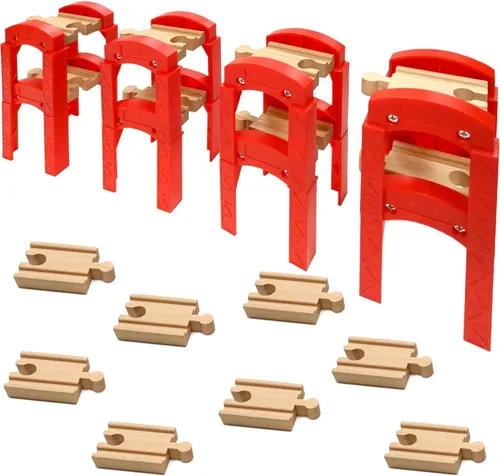 Miniatura 6 de Puentes de tren de madera, 3 puentes colgantes, accesorios de madera para vías de tren, pista de tren de madera, vías de tren compatibles con todas
