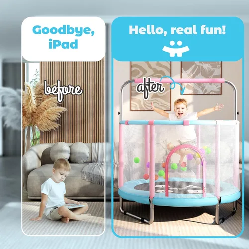 Miniatura 2 de Happin® - Cama elástica de 55 pulgadas para niños con cerca de seguridad, trampolín interior y exterior para niños pequeños, diseño ultra seguro