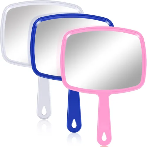 Jetec 3 espejos de mano con asa a granel, pequeño espejo de mano compacto portátil para salón, peluquería, tocador, cosméticos, hombres y mujeres,