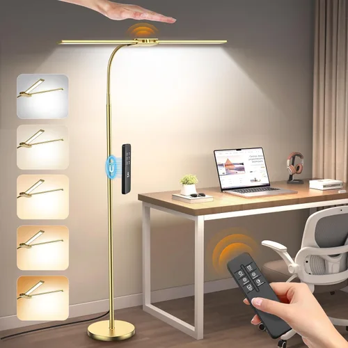 Miniatura 10 de Syrinx Lámpara de Pie LED, Lámparas de Pie de Doble Cabezal con Cuello de Ganso para Sala de Estar con Interruptor de Gestos y Control Remoto