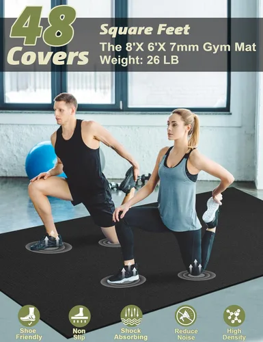Miniatura 2 de innhom Alfombrilla de ejercicio grande de 6 x 4 pies/7 x 5 pies/8 x 6 pies/9 x 6 pies/10 x 6 pies, tapete de entrenamiento para gimnasio en casa
