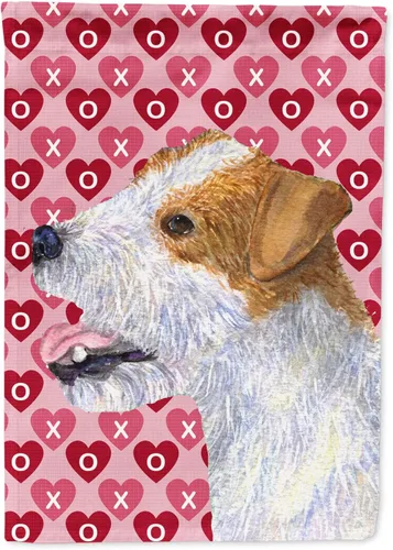 Miniatura 345 de Caroline's Treasures SS4484GF Bandera de jardín con diseño de bulldog inglés y corazones para el Día de San Valentín, bandera decorativa para patio