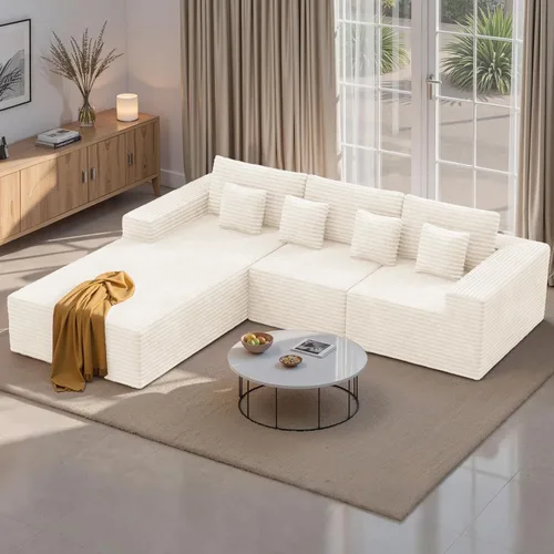 Miniatura 10 de Sofás modulares seccionales de nube de 111 pulgadas con chaise en forma de L, sofá sin estructura tapizado de asiento profundo para sala de estar
