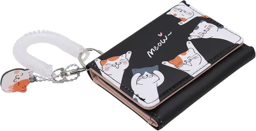 Miniatura 2 de Eilova Orityle Bonita cartera de gato para niñas y adolescentes, niños y mujeres, delgada de tres pliegues, tarjetero organizador con colgante