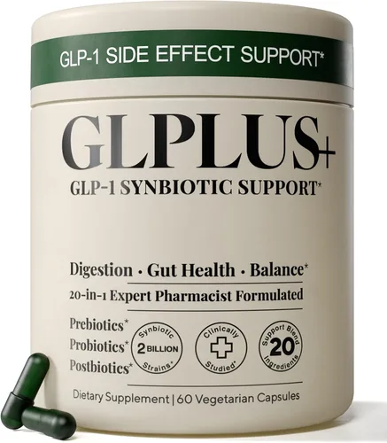 Suplemento de apoyo GLP-1 para náuseas, hinchazón y salud intestinal - Pre, Pro y postbiótico sinbiótico para mujeres y hombres, usuarios de GLP-1 -