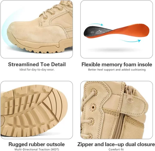 Miniatura 3 de NORTIV 8 Botas de trabajo tácticas militares para hombre, senderismo, con cremallera lateral, de cuero, para exteriores, motocicleta, combate