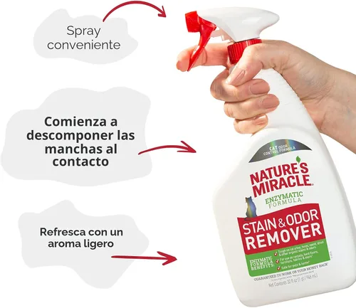 Miniatura 7 de Nature's Miracle Removedor de Manchas y Olores, Eliminador de Manchas Locales y Olores de Mascotas, Fórmula Enzimática, Aerosol de 32 Onzas