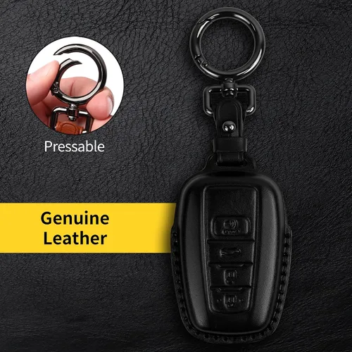 Miniatura 5 de Tukellen Funda para llavero Toyota de piel auténtica con llavero, protector de cuero compatible con Rav4 2019-2025 2020-2022 Highlander Corolla Negro