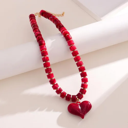 Miniatura 6 de YUJIE - Collar de corazón grueso para mujer, collar de corazón exagerado con cadena de cuentas acrílicas