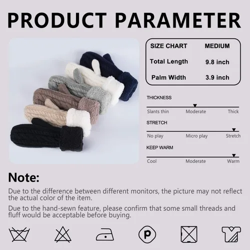 Miniatura 5 de Guantes de invierno para mujer, guantes de forro cálido, guantes gruesos de lana, guantes gruesos, accesorios para invierno y clima frío