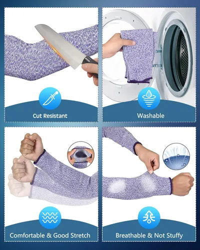 Miniatura 7 de Neer 3 pares de mangas de brazo resistentes a los cortes, protectores de brazo de nivel 5 para soldadura, jardinería, cocina, piel fina, moretones